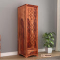 Mamon Wood Decor Single Door Wardrobe with 1 drawer & 4 shelves – Davis - Honey