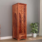 Mamon Wood Decor Single Door Wardrobe with 1 drawer & 4 shelves – Davis - Honey