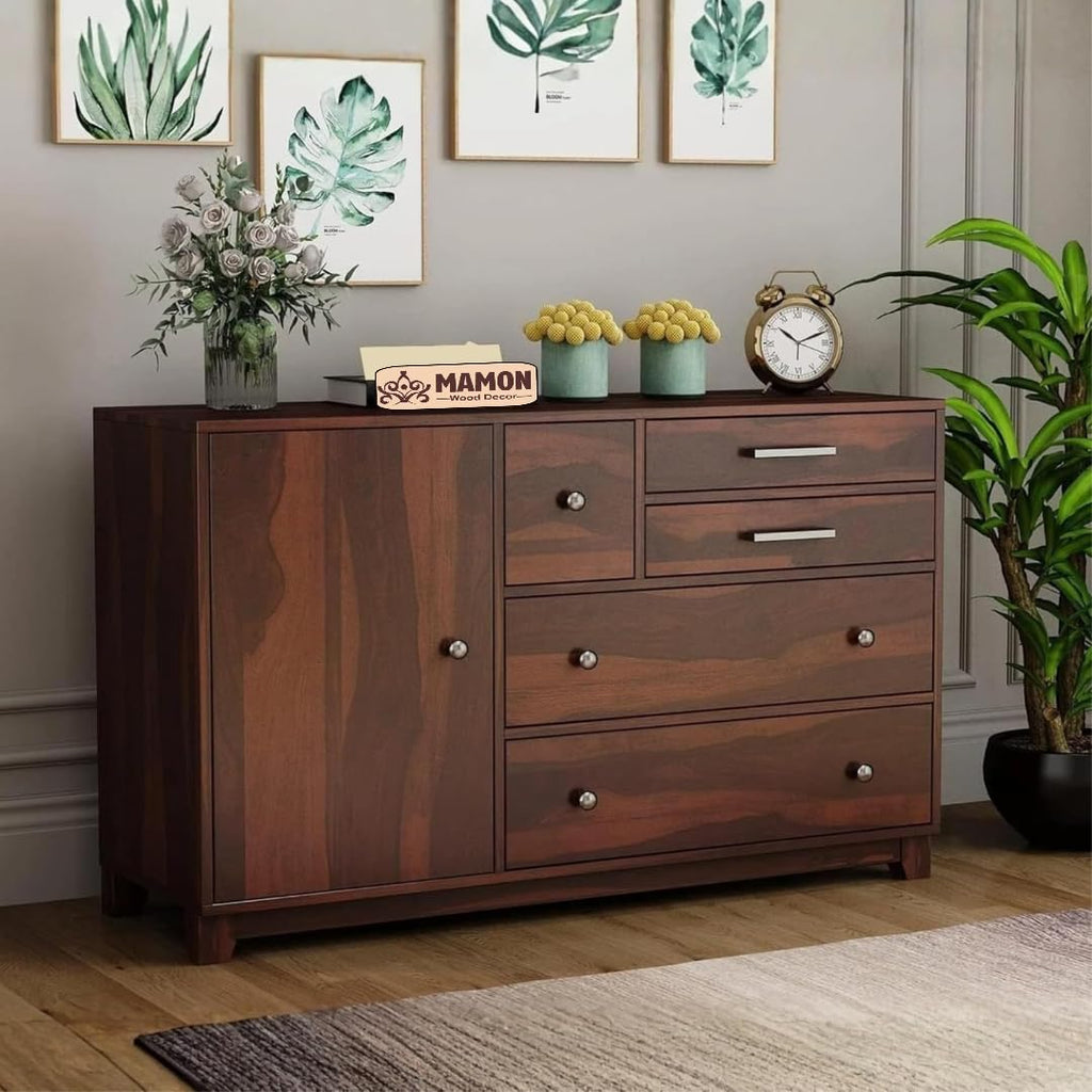 Mamon Wood Decor Sheesham Wood Cupboard, 4 Drawer Wardrobe, Almirah