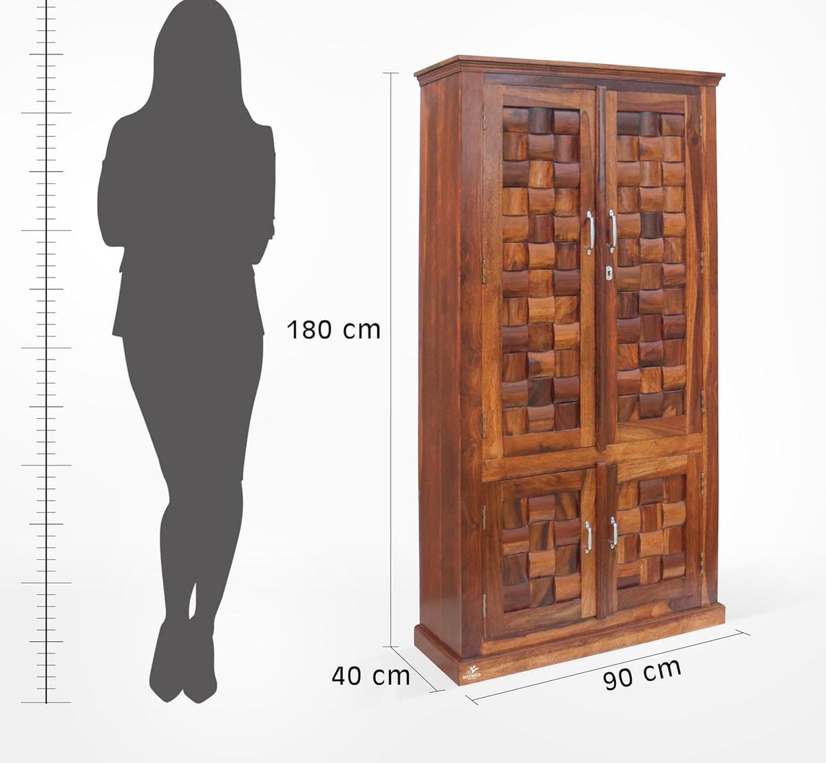 Ambica Woodmart Sheesham wood wardrobe in honey finish, photo 2