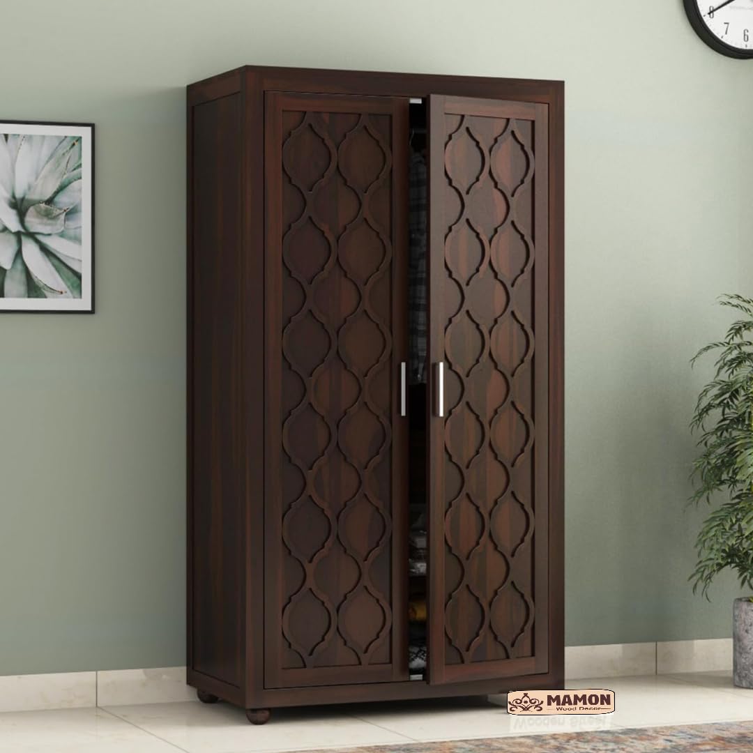 Mamon Wood Decor 2 Door Wardrobe with 2 drawers, 3 shelves & hanging - Walnut