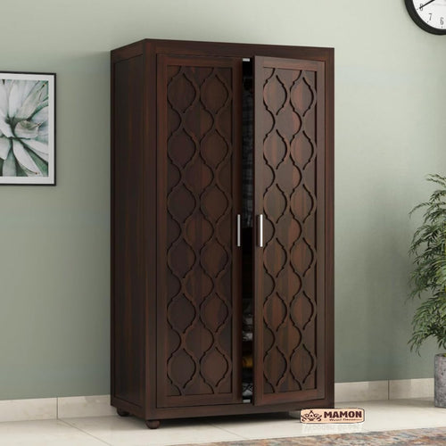 Mamon Wood Decor 2 Door Wardrobe with 2 drawers, 3 shelves & hanging - Walnut