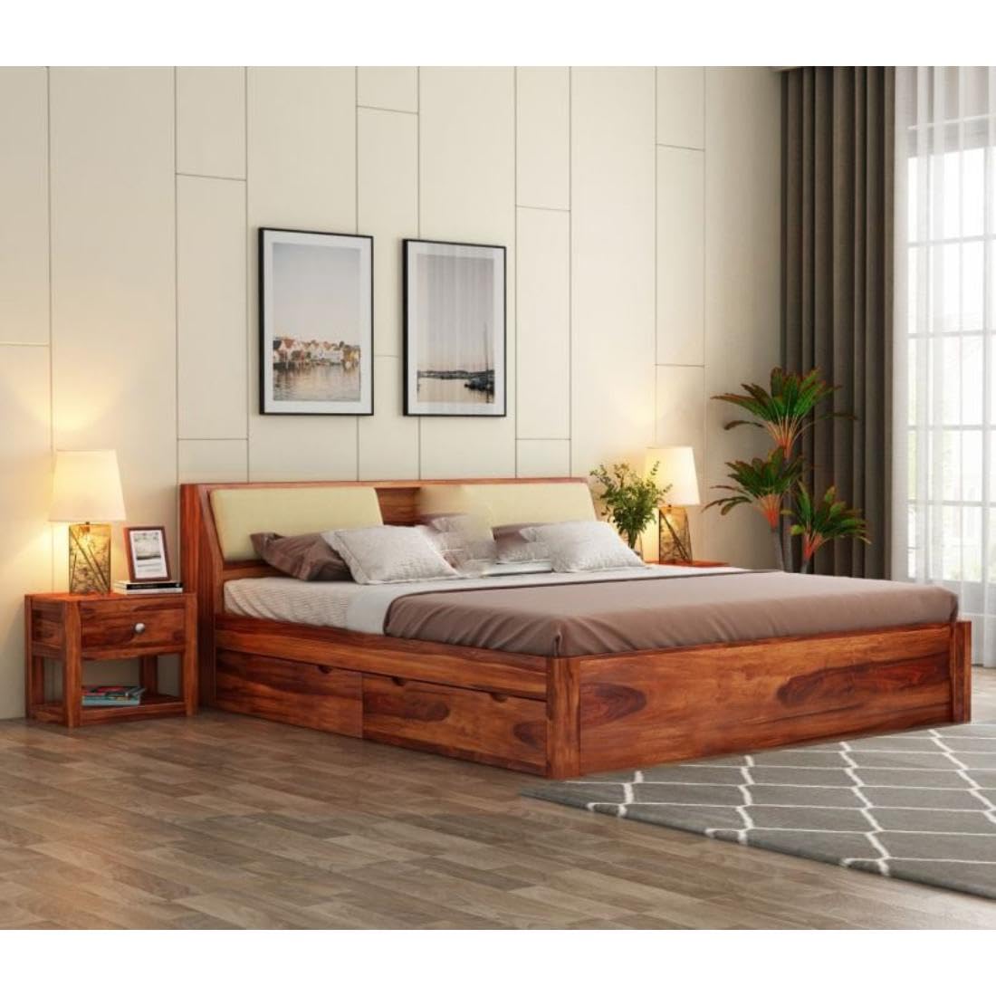Ambica Woodmart Sheesham Wood Bed with 4 Box Storage