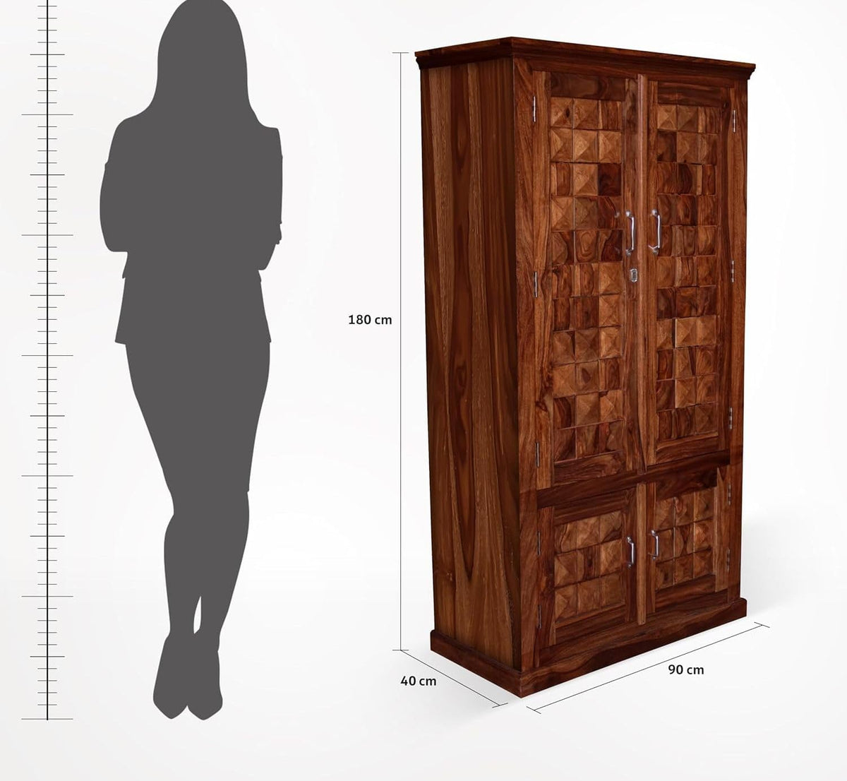 Ambica Woodmart Sheesham wood wardrobe in natural honey finish, photo 2