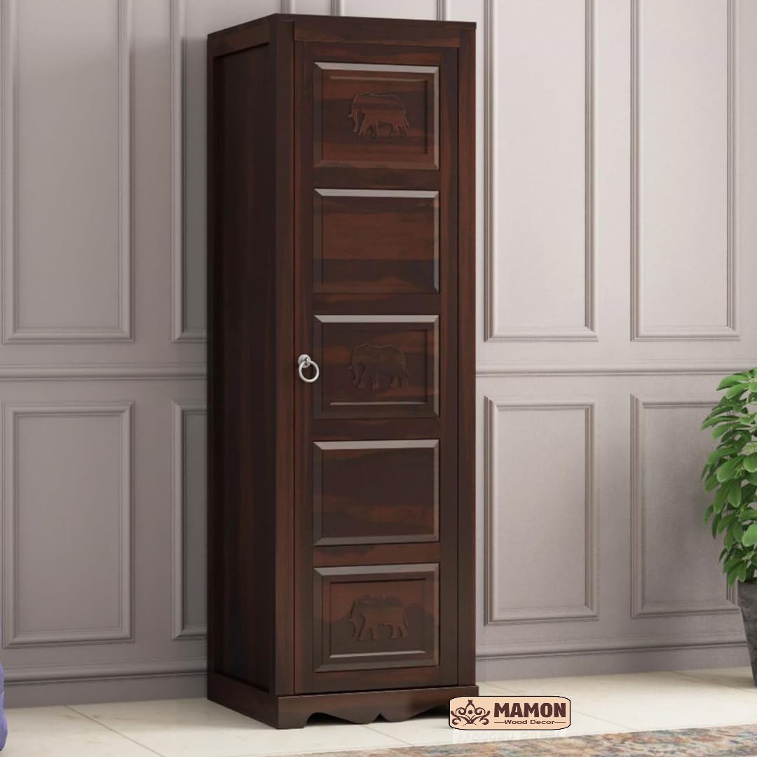 Mamon Wood Decor 1 Door Wardrobe with 1 drawer, 3 shelves & hanging - Walnut