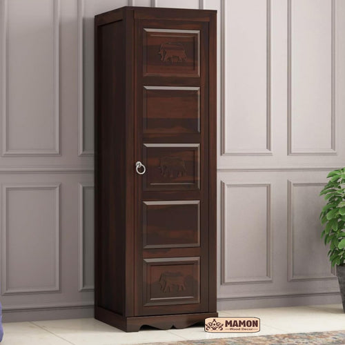 Mamon Wood Decor 1 Door Wardrobe with 1 drawer, 3 shelves & hanging - Walnut