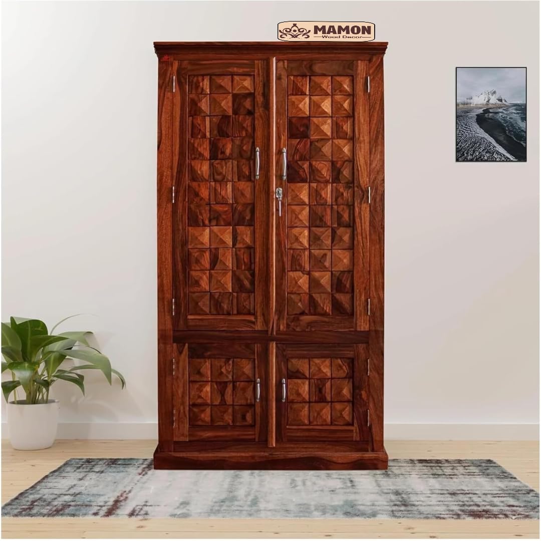 Mamon Wood Decor Sheesham Wood Wardrobe for Bedroom Modular Wooden