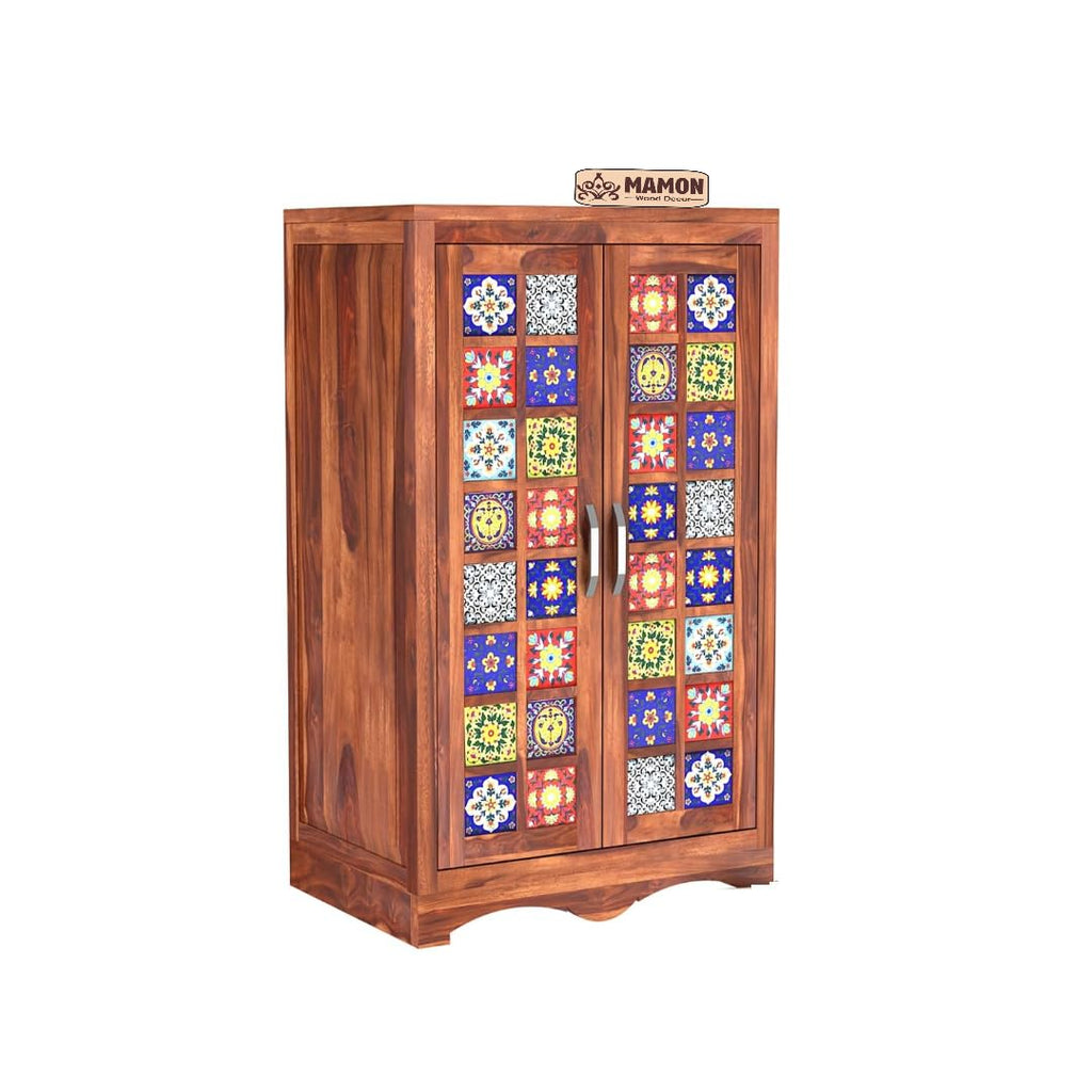 Mamon Wood Decor 2 Door Wardrobe with 2 shelves & hanging space – Ryan - Honey