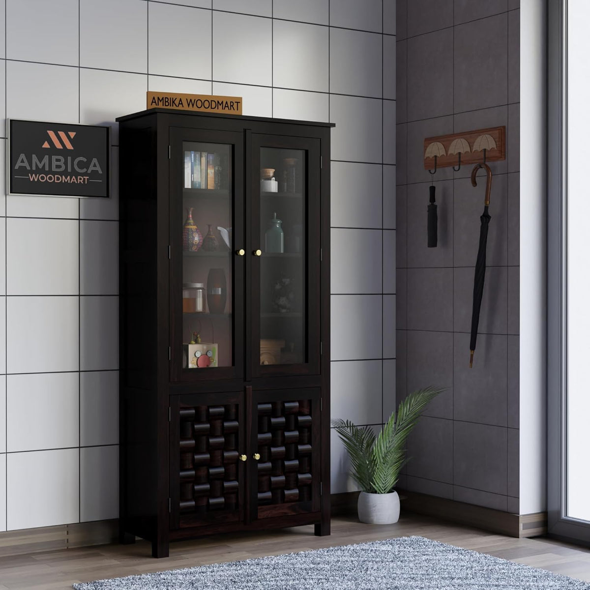 Ambica Woodmart Sheesham wood wardrobe in dark walnut finish, photo 1