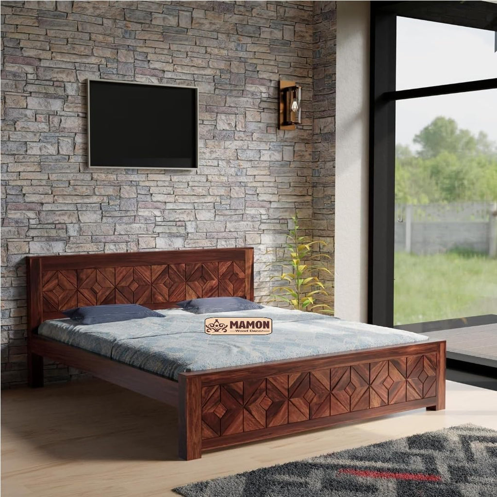 Mamon Wood Decor Sheesham Wood King Size Bed Without Storage Solid