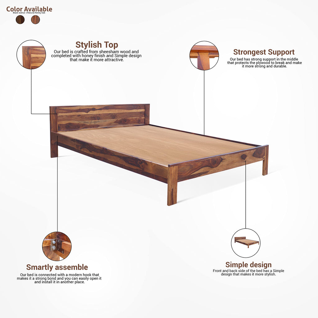 Natural Honey | Ambica Woodmart Sheesham wood bed, natural honey, photo 3