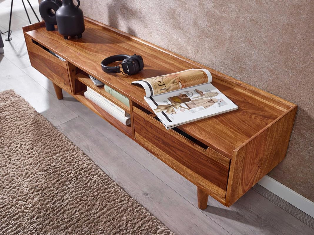 Mamon Wood Decor Sheesham Wood Modern TV Unit with Door and Shelf