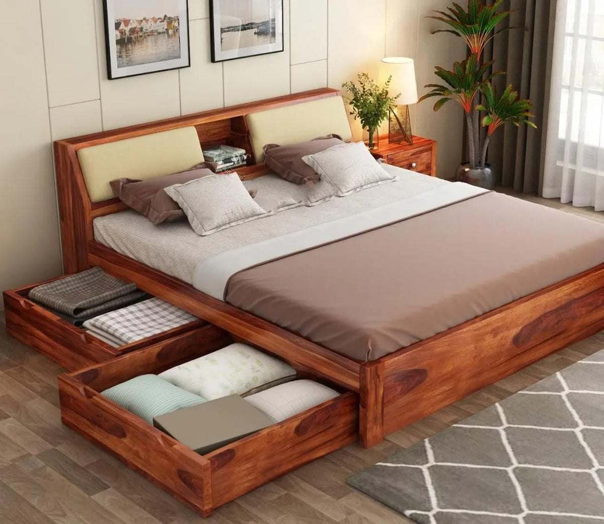 Natural | Ambica Woodmart Sheesham wood bed, natural, photo 24