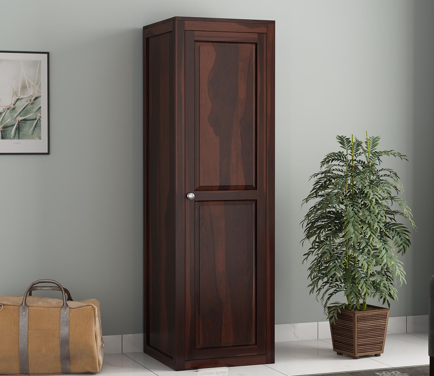 Mamon Wood Decor Single Door Wardrobe with 5 open shelves – Adam - Walnut