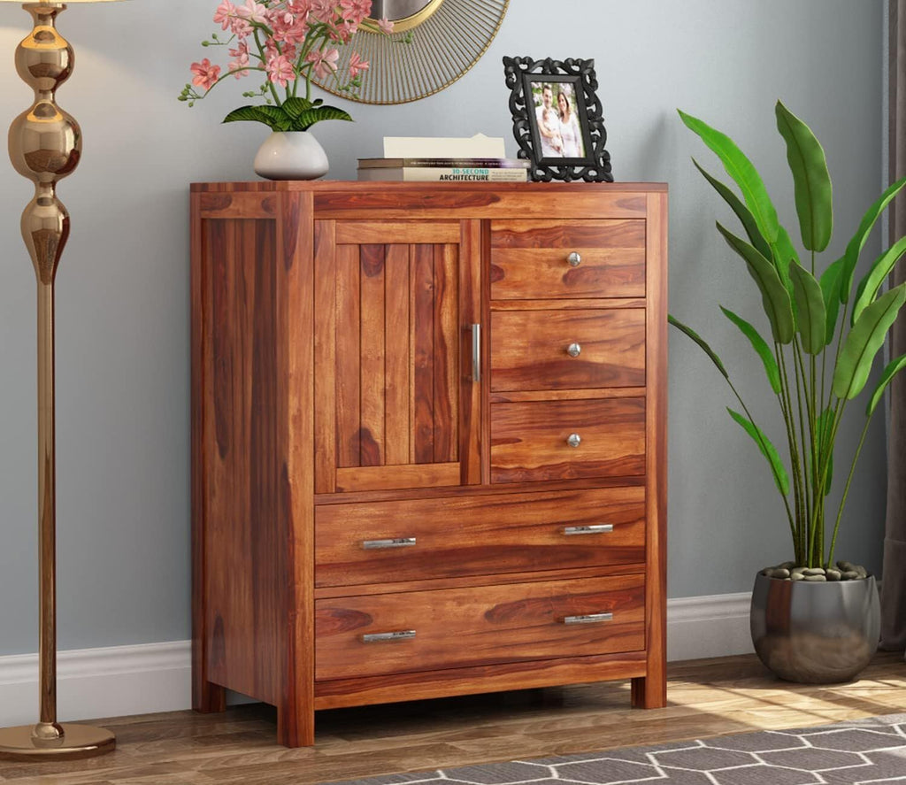 Ambica Woodmart Sheesham wood chest of drawers in natural finish, photo 6