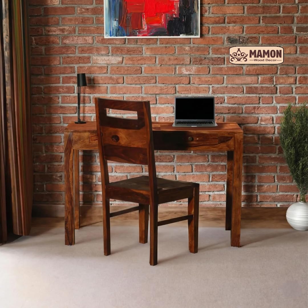 Mamon Wood Decor Solid Sheesham Wood Study Table with Drawer - Natural Finish (Depth(CM)-53 x Width(CM)-114 x Height(CM)-76)