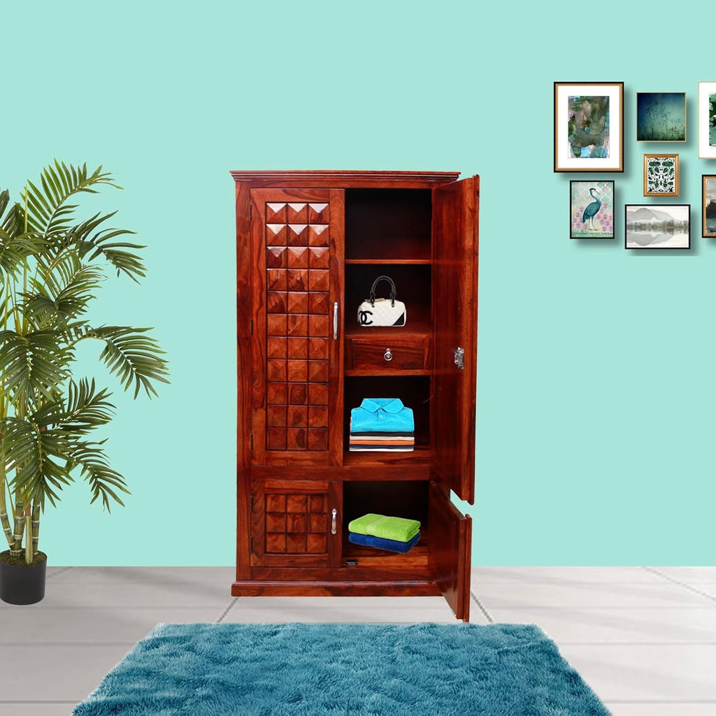 Ambica Woodmart Sheesham wood wardrobe in natural honey finish, photo 7