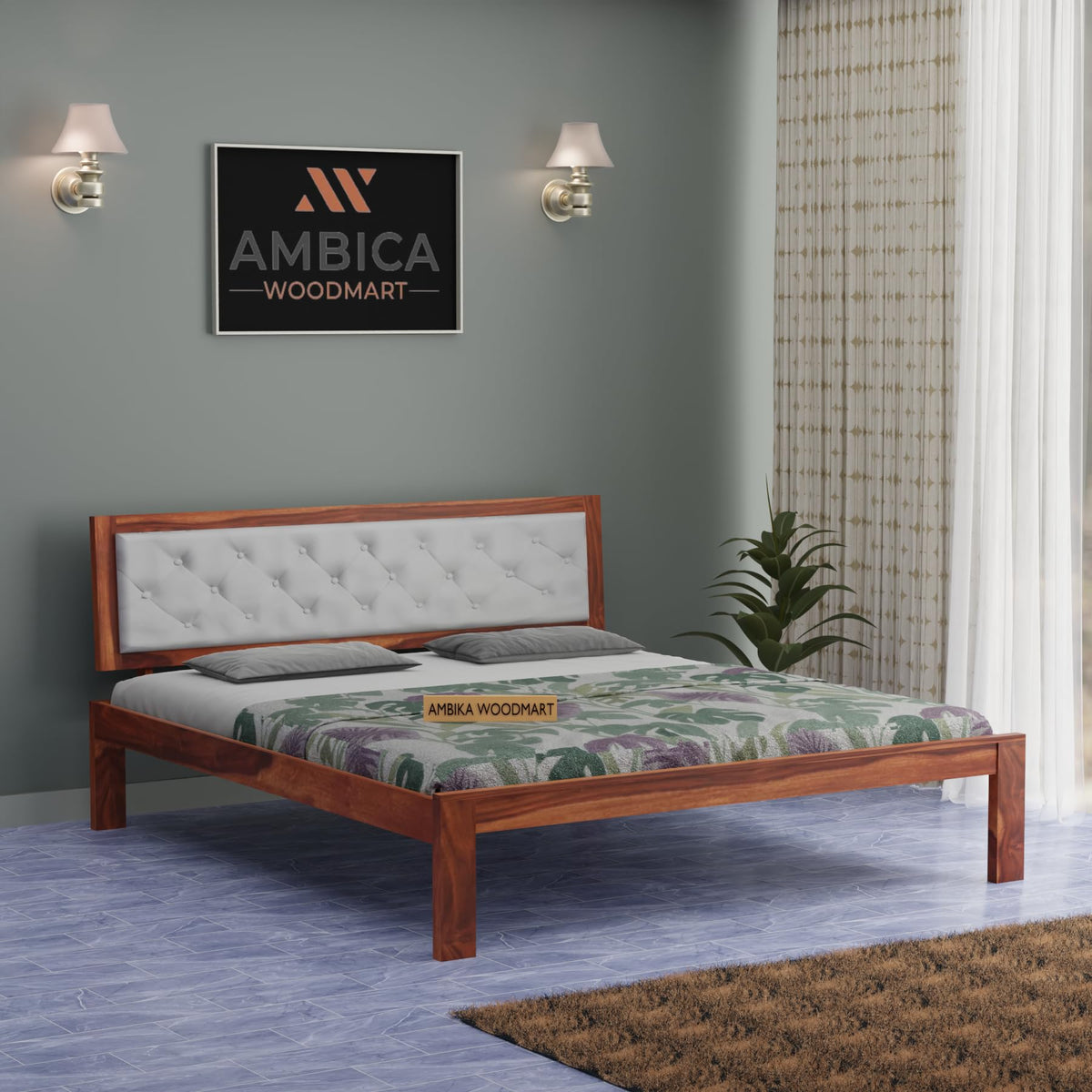 Ambica Woodmart Sheesham wood bed in brown finish, photo 1