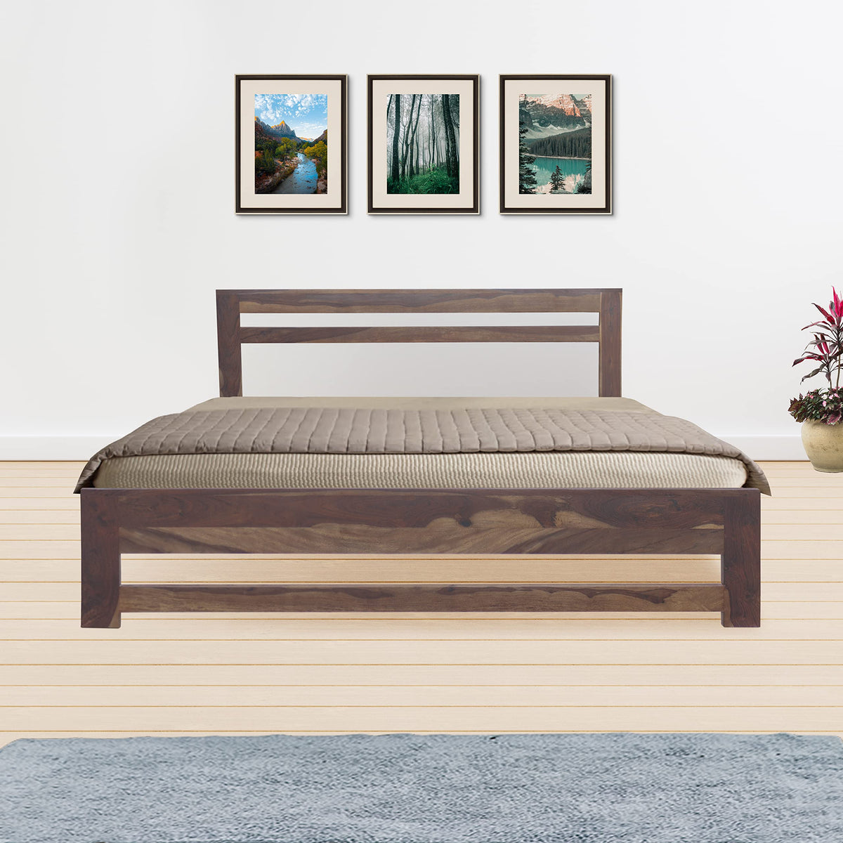 Light Walnut | Ambica Woodmart Sheesham wood bed, light walnut, photo 6
