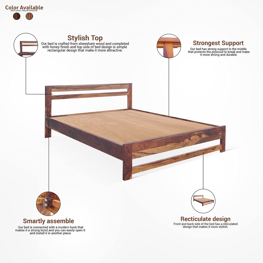 Natural Honey | Ambica Woodmart Sheesham wood bed, natural honey, photo 3
