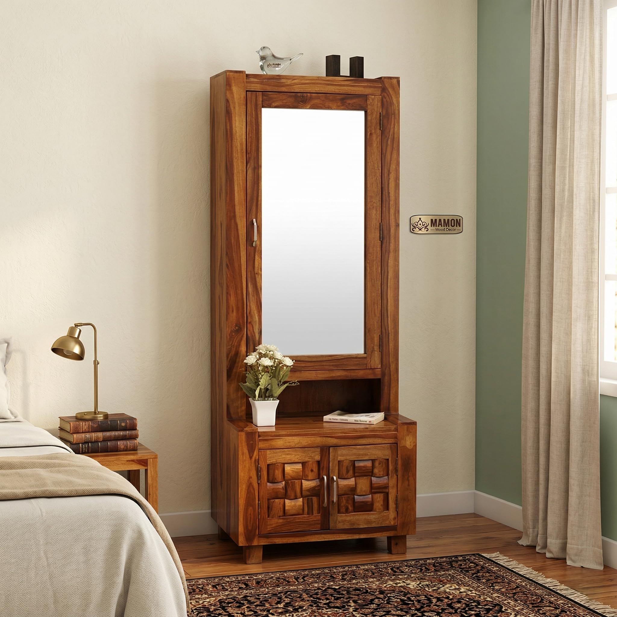 Mamon Wood Decor Solid Wood Dressing Table with Mirror for Living